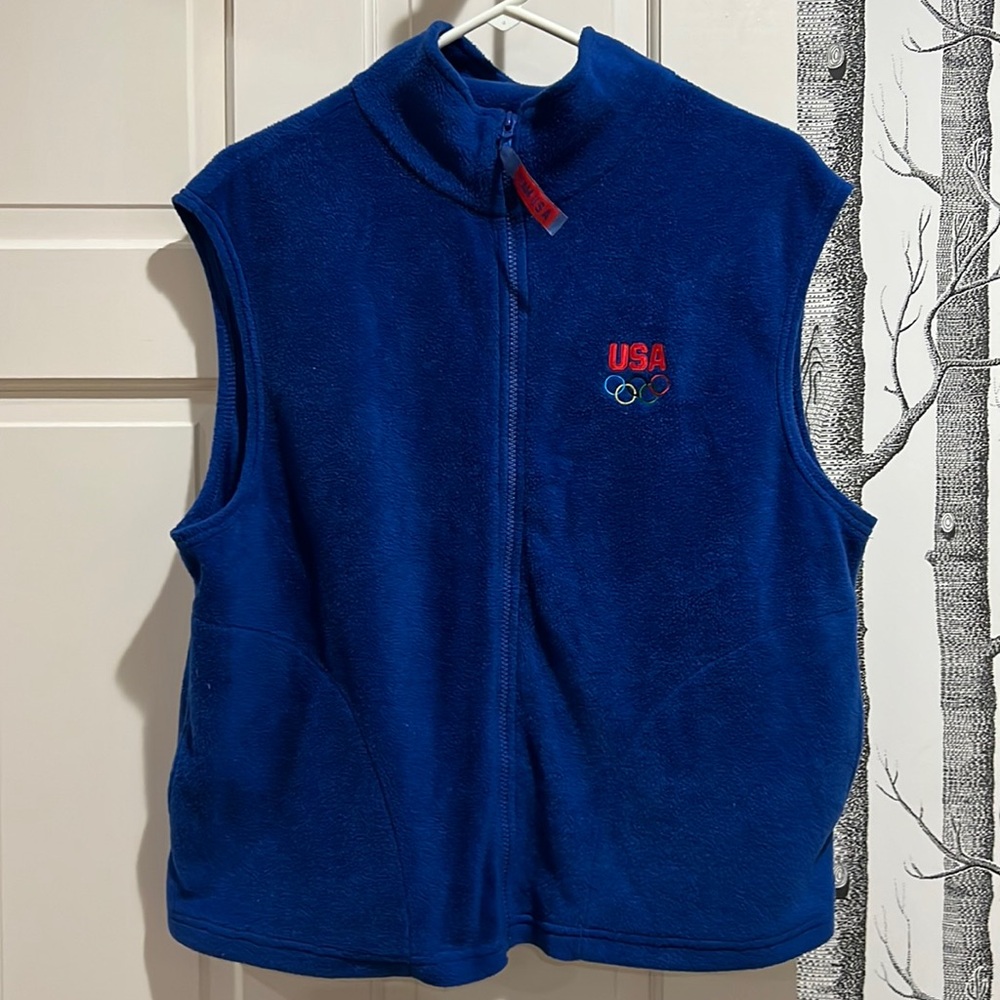USA OLYMPIC COMMITTEE BLUE FLEECE FULL ZIP  5 RING LOGO TEAM USA  SIZE L